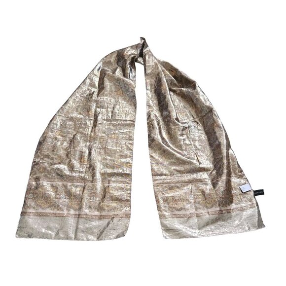 Morgan Taylor Gold Scarf Metallic Paisley Floral Vintage OS 57×11" Made In Italy - Picture 4 of 10
